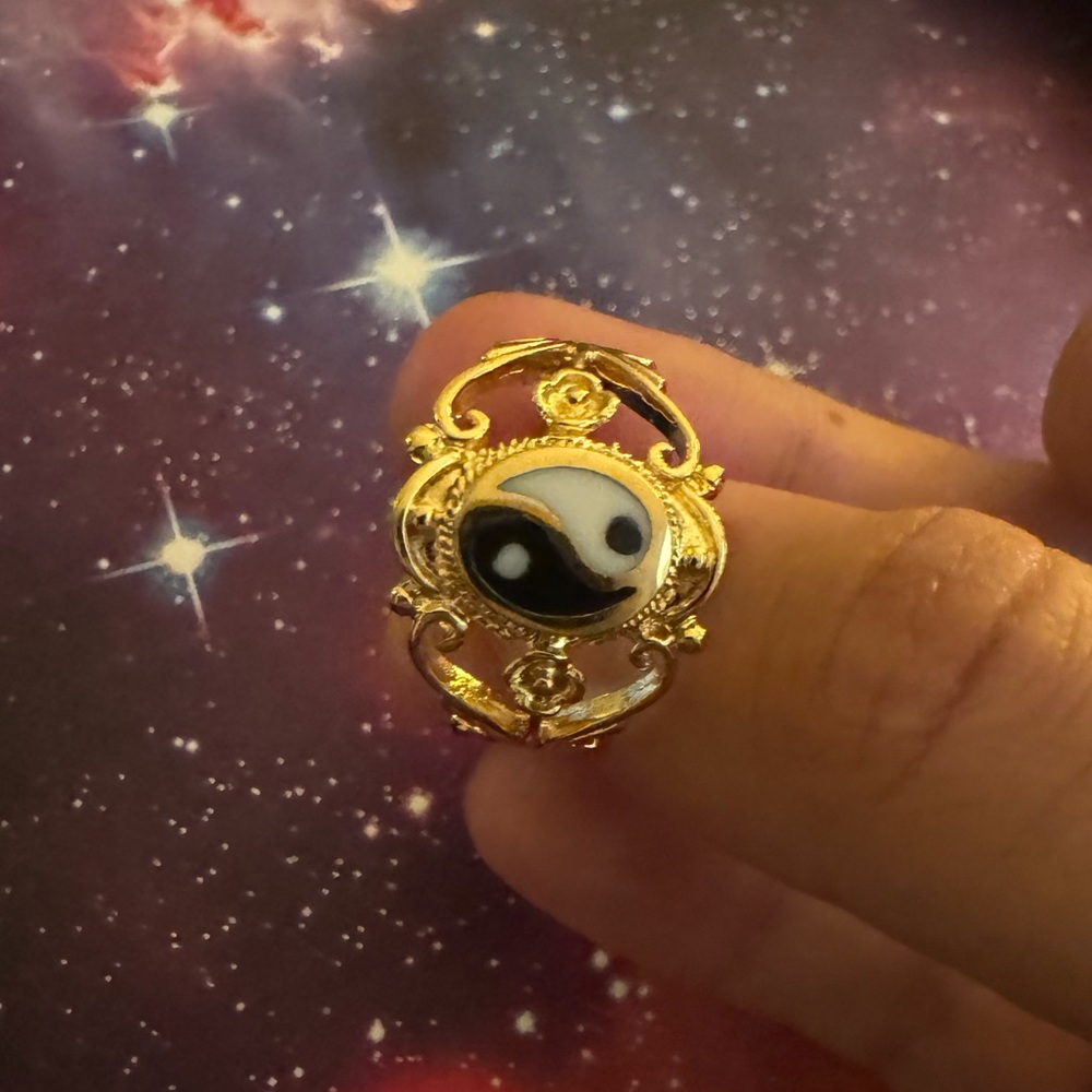 Gold Plated Yin Yang Ring Size 8